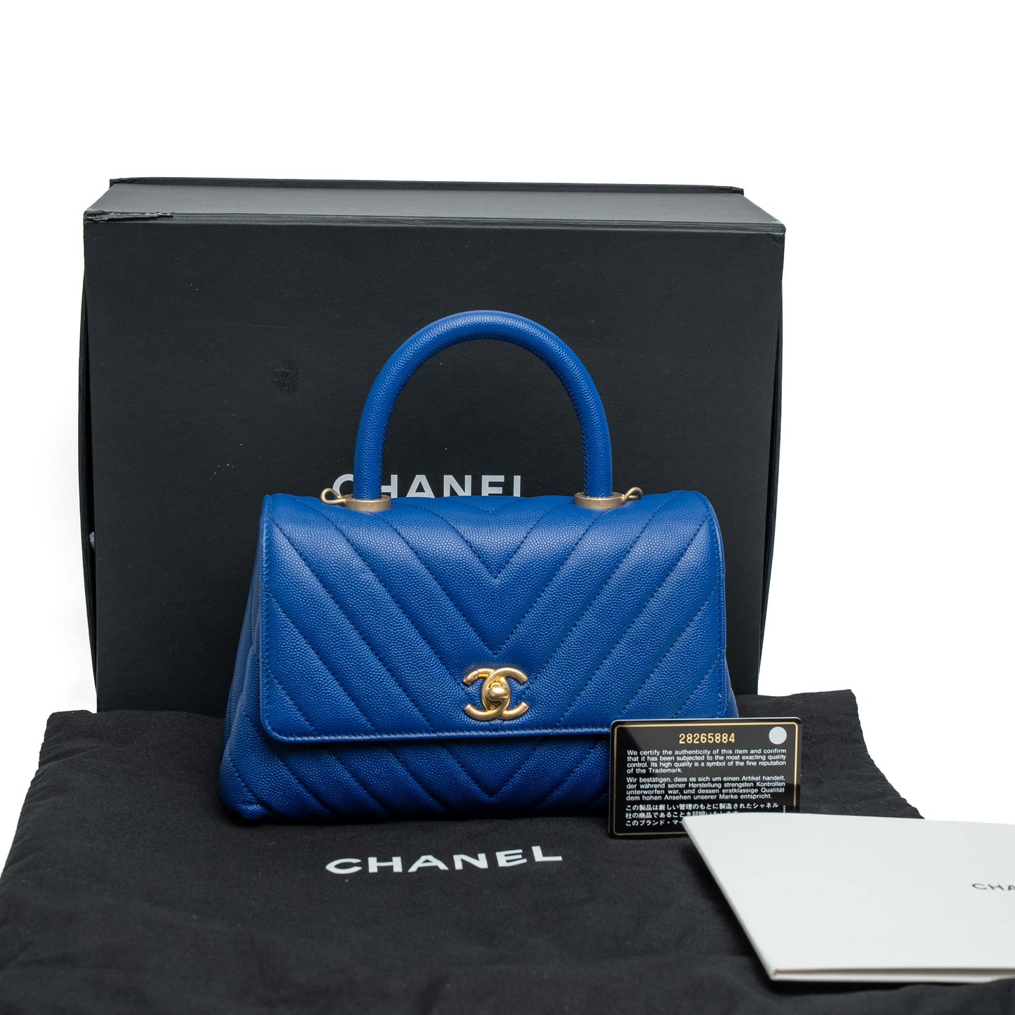 Chanel Blue Chevron Caviar Top Handle Bag