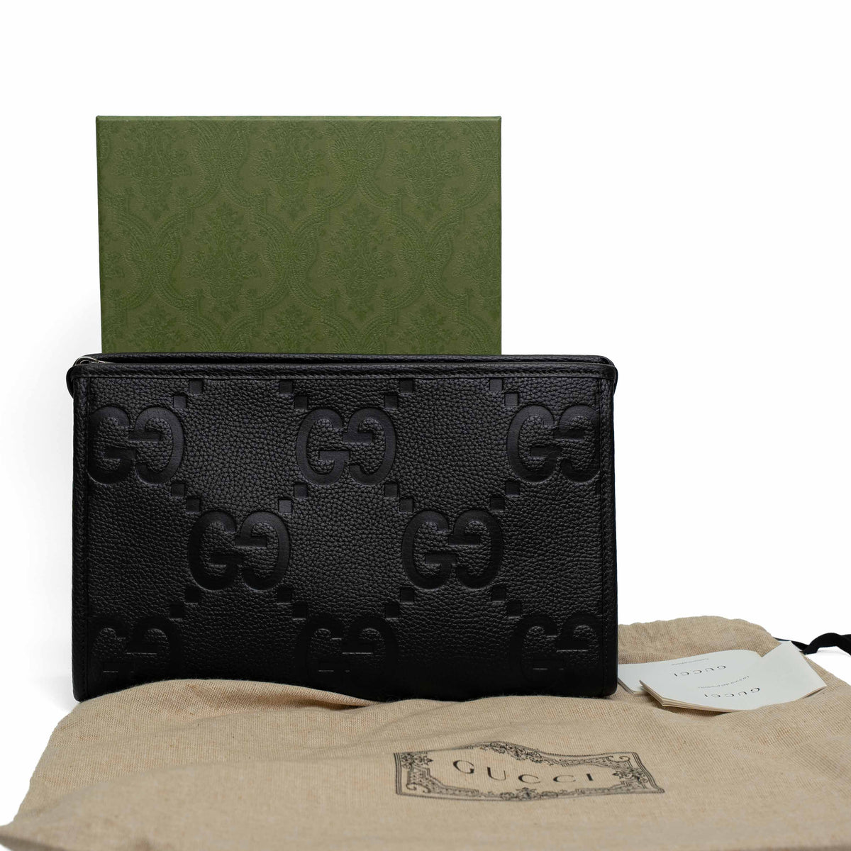 Gucci Jumbo GG Black Leather Clutch Pouch