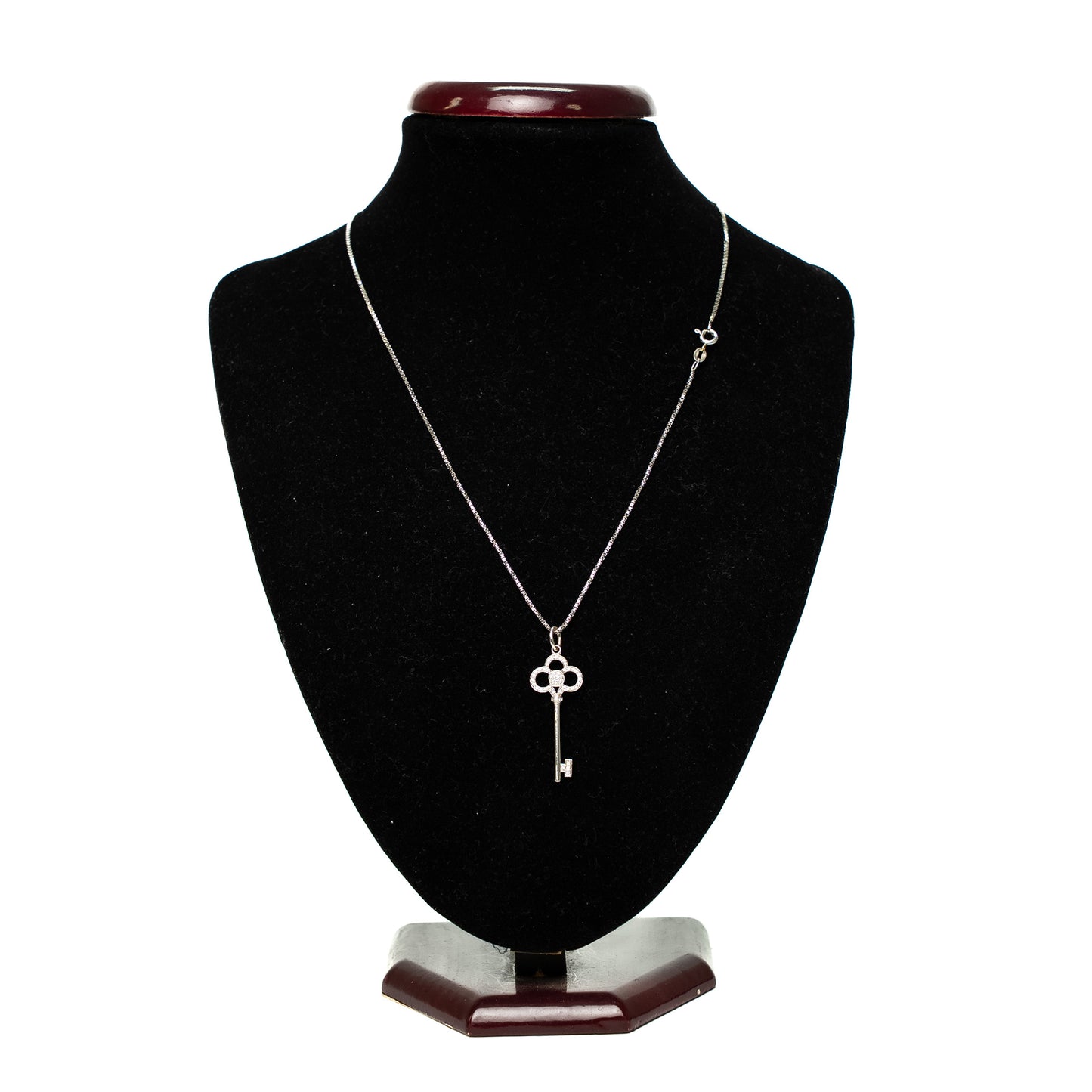 Tiffany & Co. 18k White Gold Diamond Crown Key Necklace