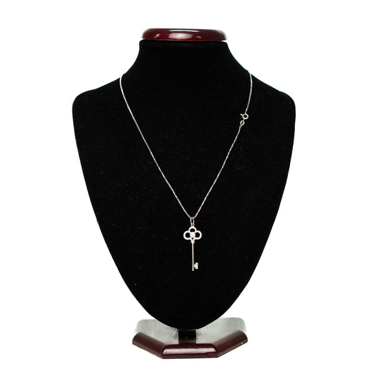 Tiffany & Co. 18k White Gold Diamond Crown Key Necklace