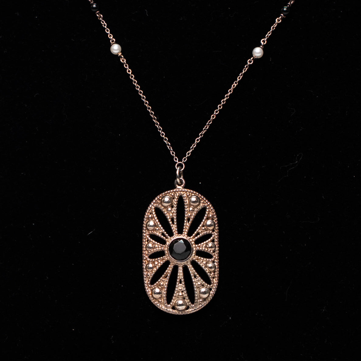 Vintage Tiffany & Co. Black Onyx & Pearl Sterling Silver Necklace