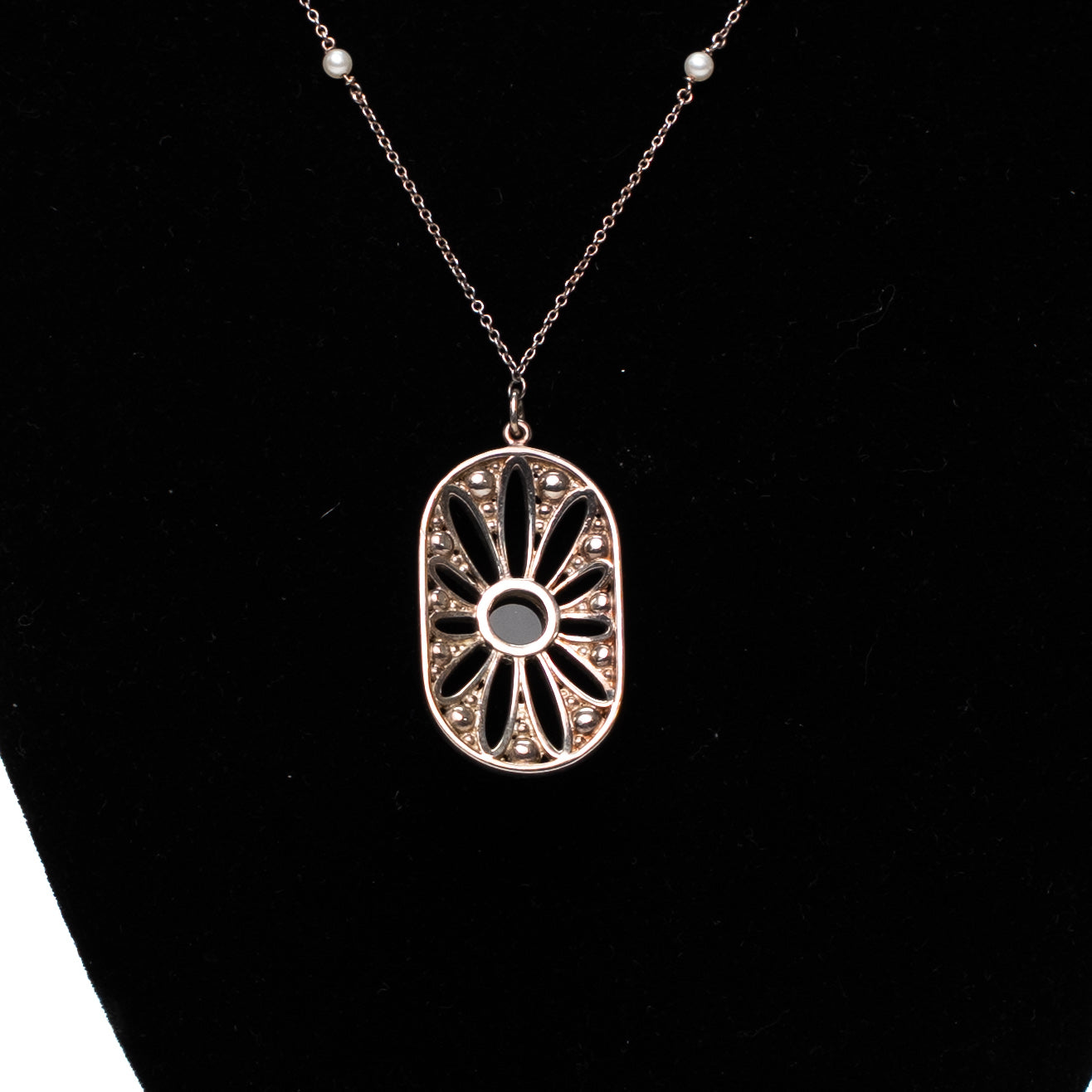 Vintage Tiffany & Co. Black Onyx & Pearl Sterling Silver Necklace