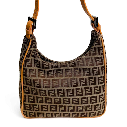 Fendi Zucchino FF Canvas Brown Vintage Hobo Bag