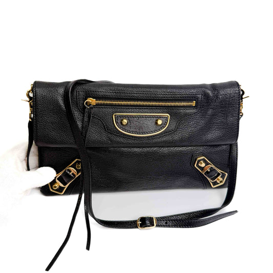 Balenciaga Envelope Black Leather Shoulder Bag
