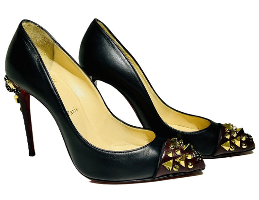 Christian Louboutin Black & Burgundy Studded Heels image 0