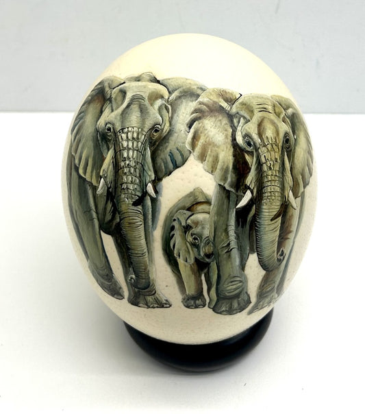 Hand Painted 'Elephants Loxodonta Africana' Ostrich Egg Shell image 0