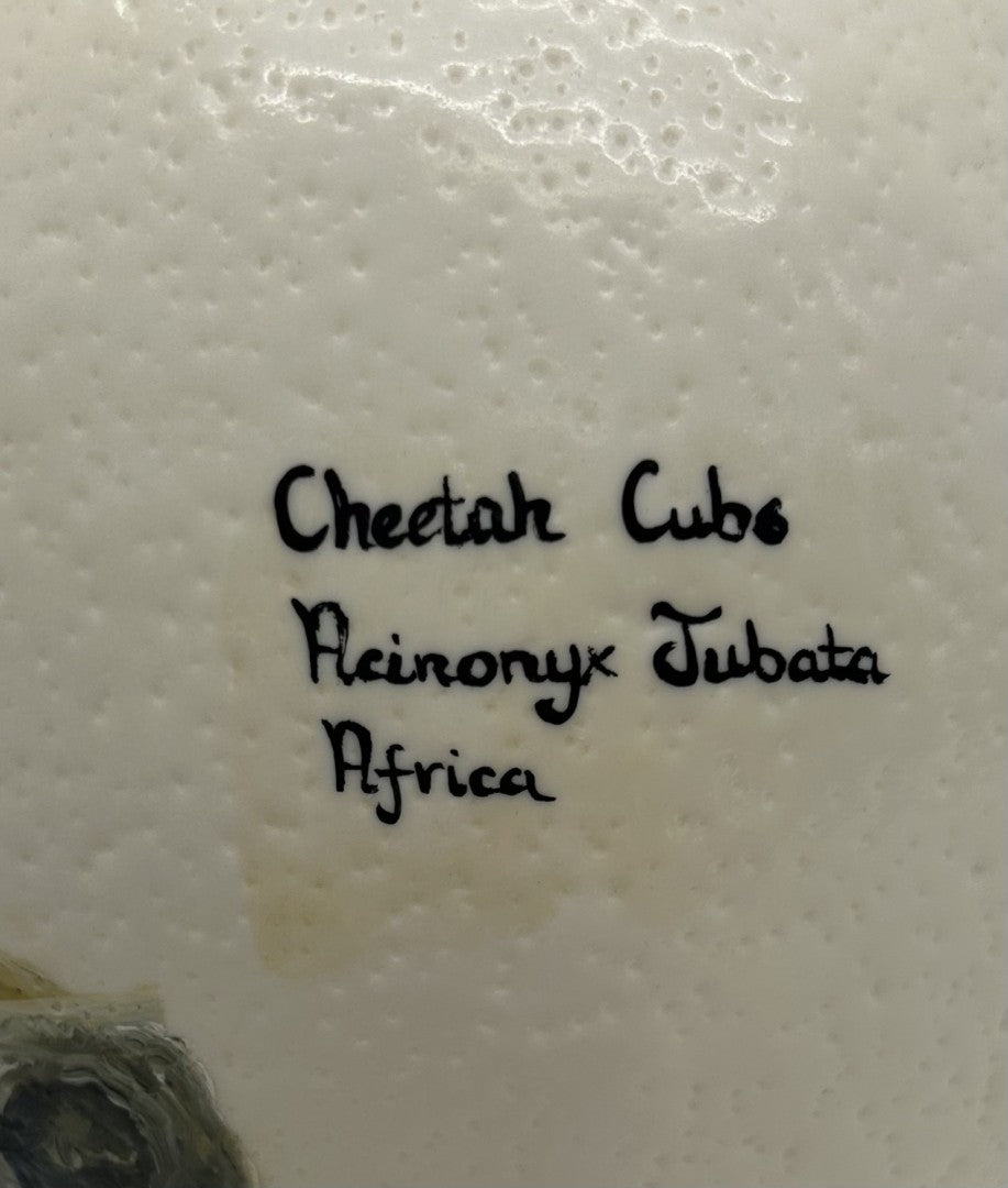 Hand Painted 'Cheetah Cubs Acinonyx Jubata' Ostrich Egg Shell image 4