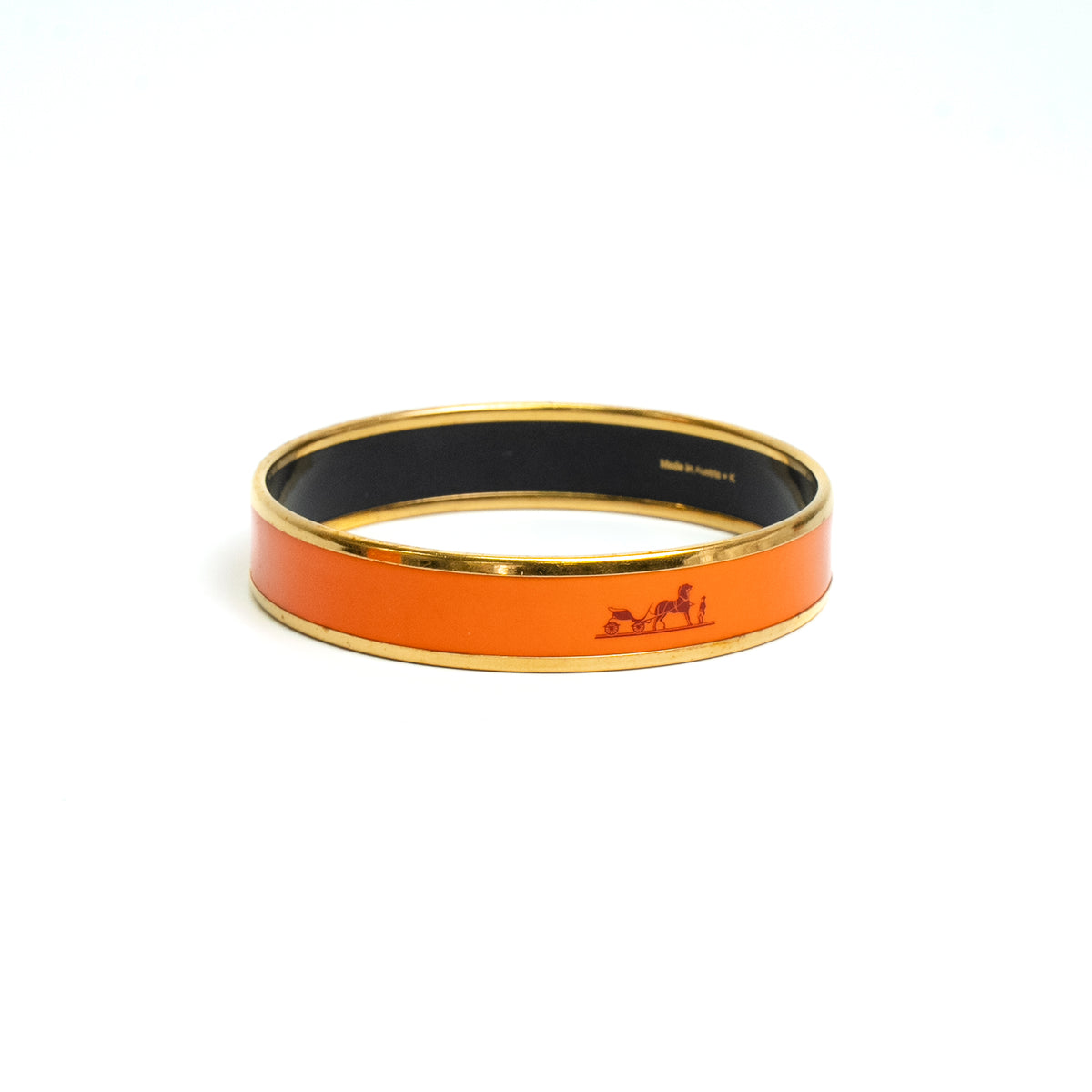 Hermes Caleche Orange Enamel Narrow Bangle