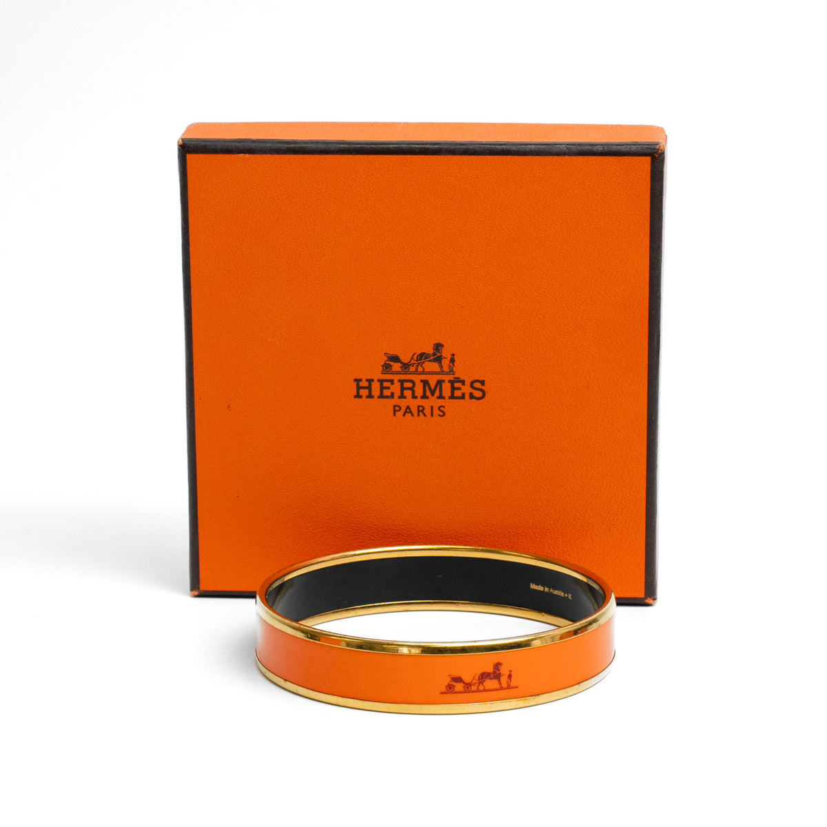 Hermes Caleche Orange Enamel Narrow Bangle