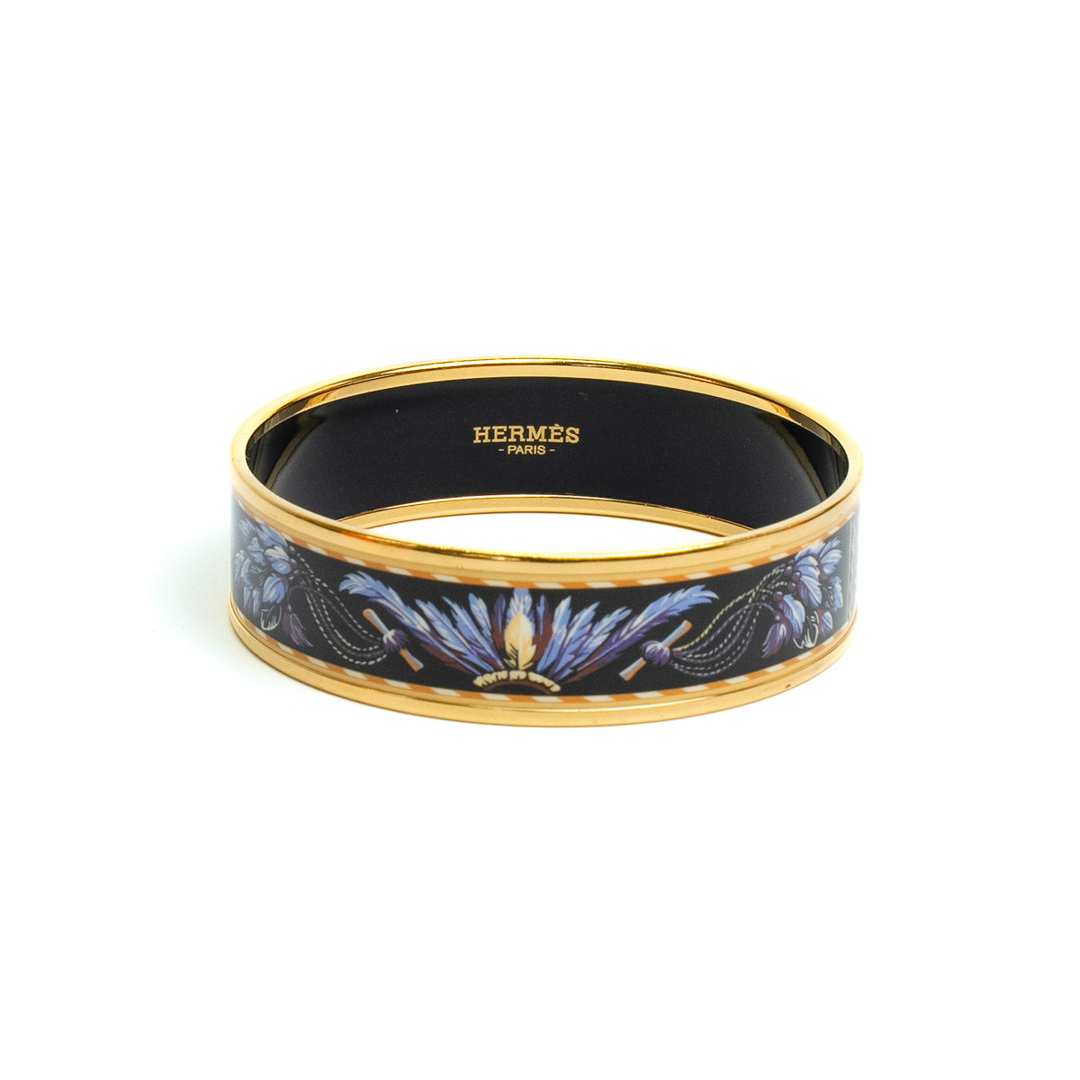Hermes Printed Floral Enamel Gold Bangle