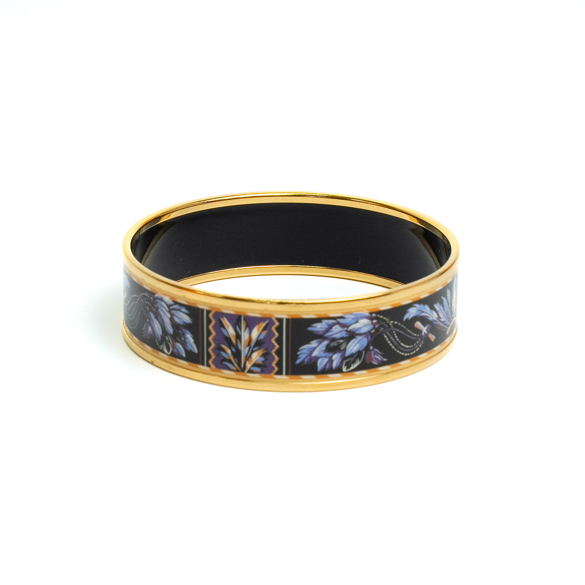 Hermes Printed Floral Enamel Gold Bangle