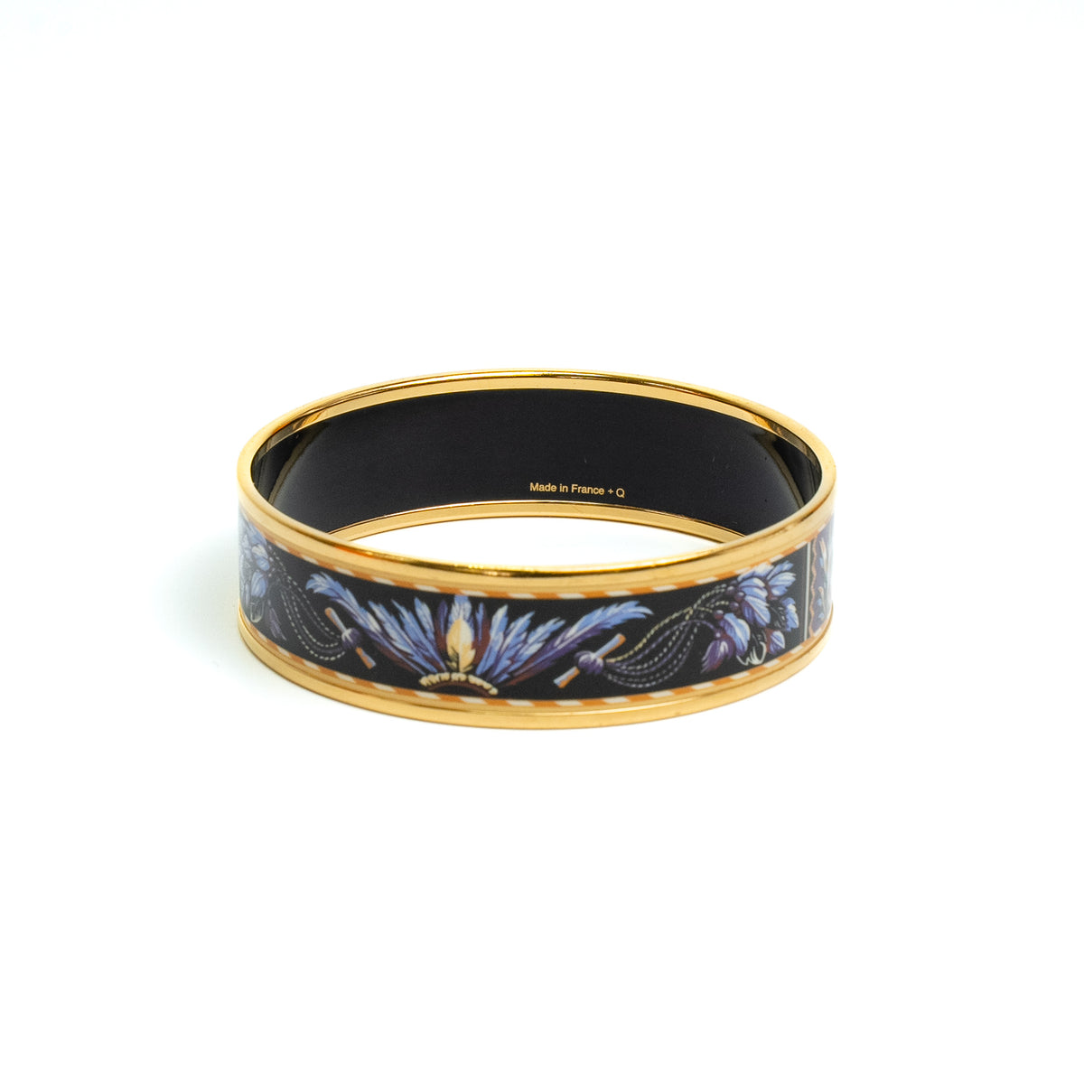 Hermes Printed Floral Enamel Gold Bangle