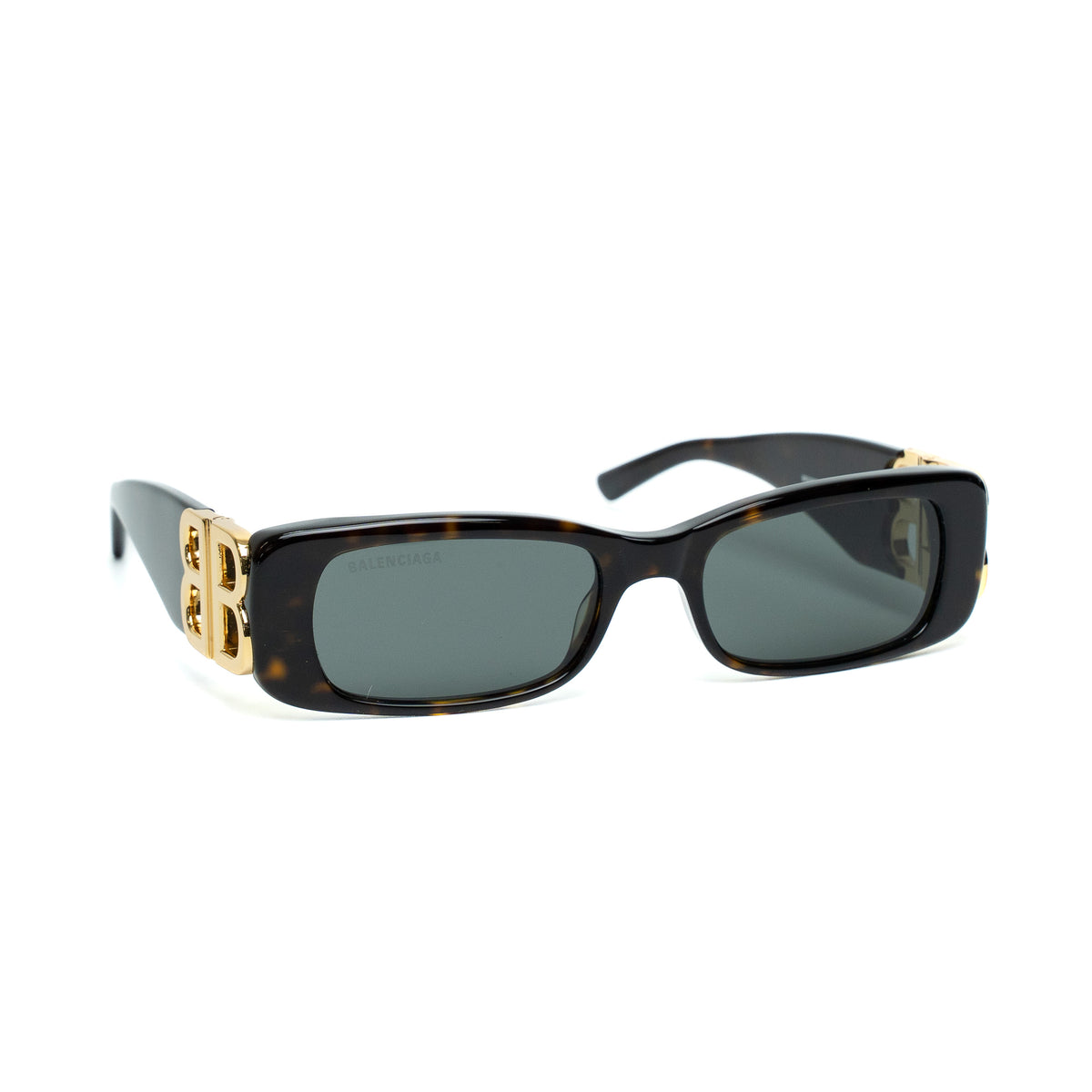 Balenciaga BB0096S Tortoiseshell Logo Rectangular Sunglasses