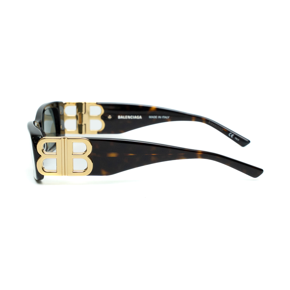 Balenciaga BB0096S Tortoiseshell Logo Rectangular Sunglasses