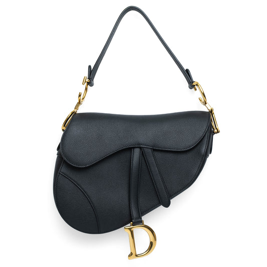 Dior Black Grained Calfskin Saddle Bag