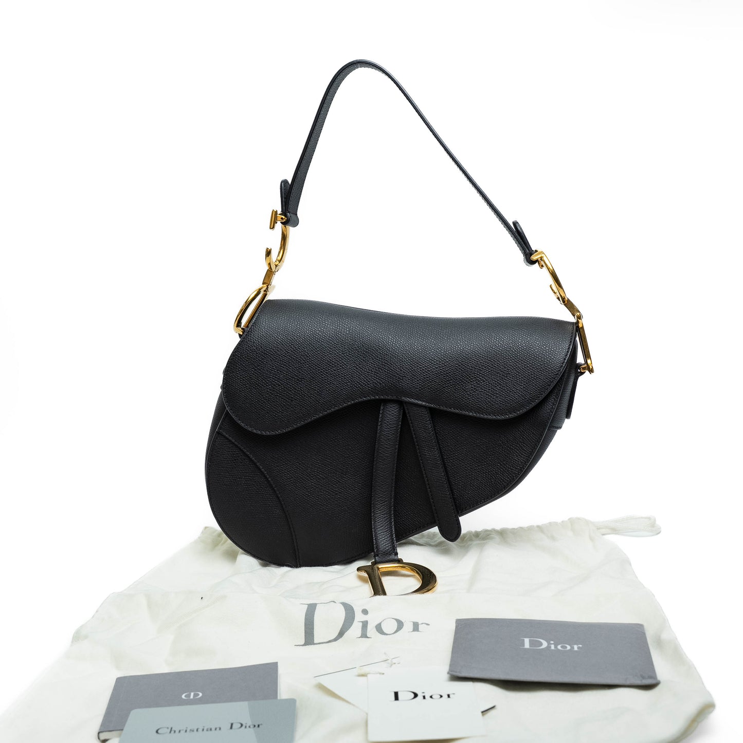 Dior Black Grained Calfskin Saddle Bag