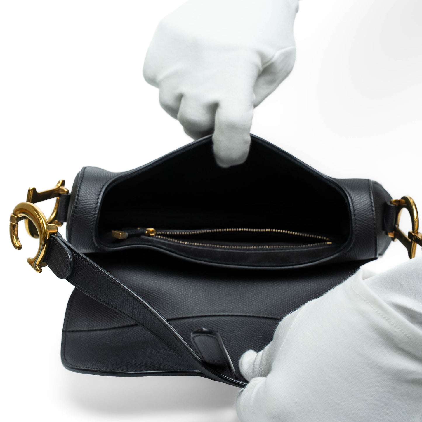 Dior Black Grained Calfskin Saddle Bag