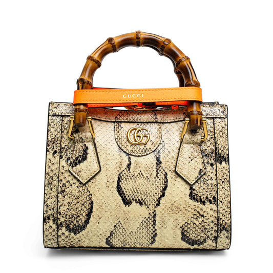 Gucci Mini Diana Beige Snakeskin Tote Bag
