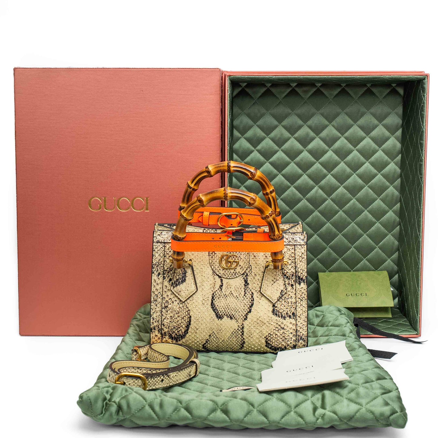 Gucci Mini Diana Beige Snakeskin Tote Bag