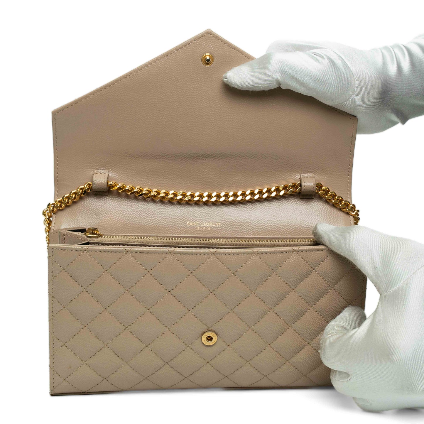 Saint Laurent Envelope Pale Beige Chain Wallet