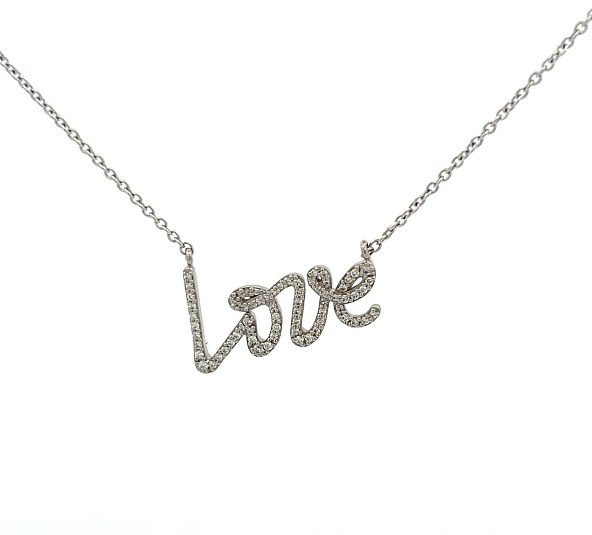 18ct White Gold 0.20ct Diamond “LOVE” Pendant & Chain image 0