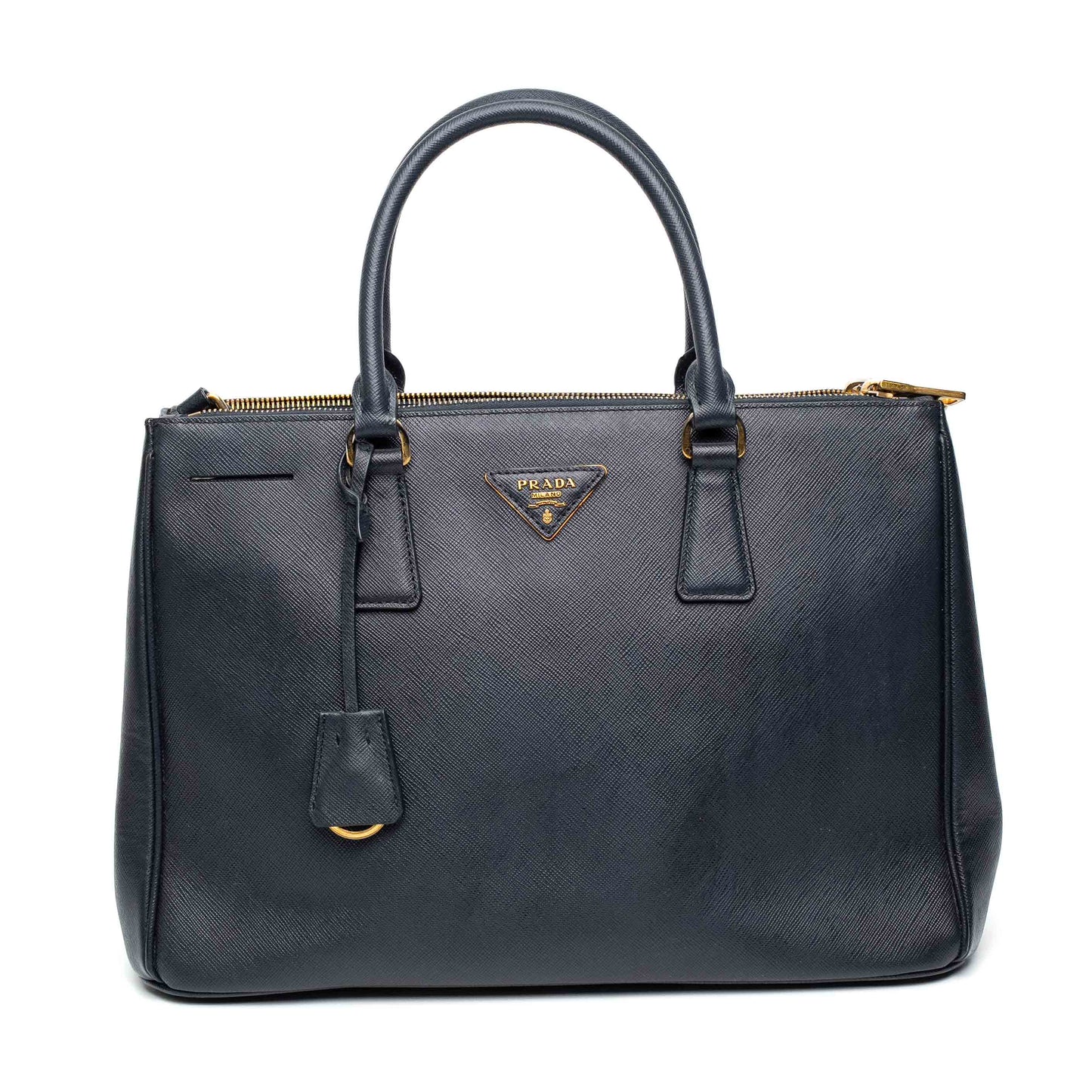 Prada Navy Saffiano Double Zip Tote