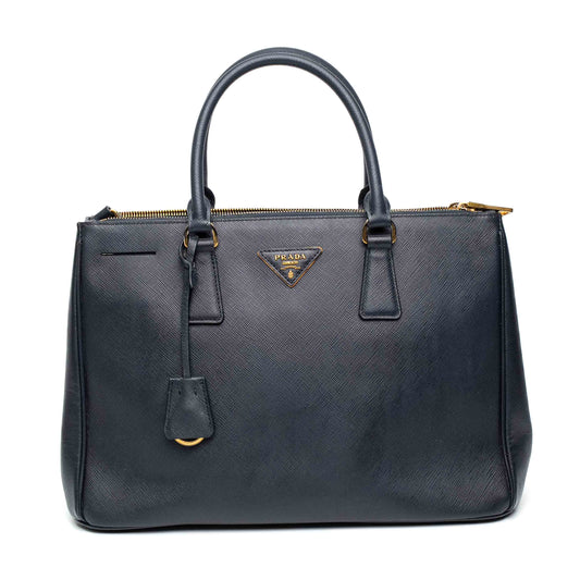 Prada Navy Saffiano Double Zip Tote