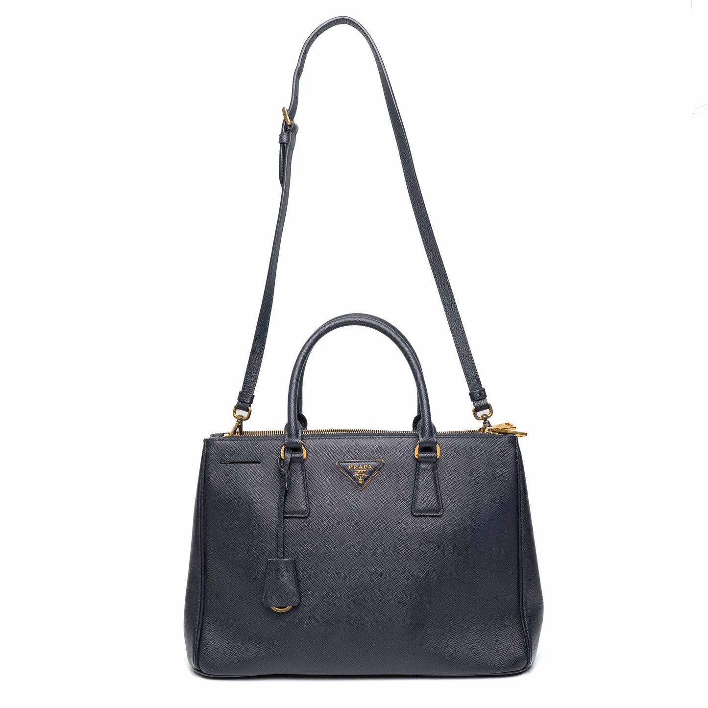 Prada Navy Saffiano Double Zip Tote
