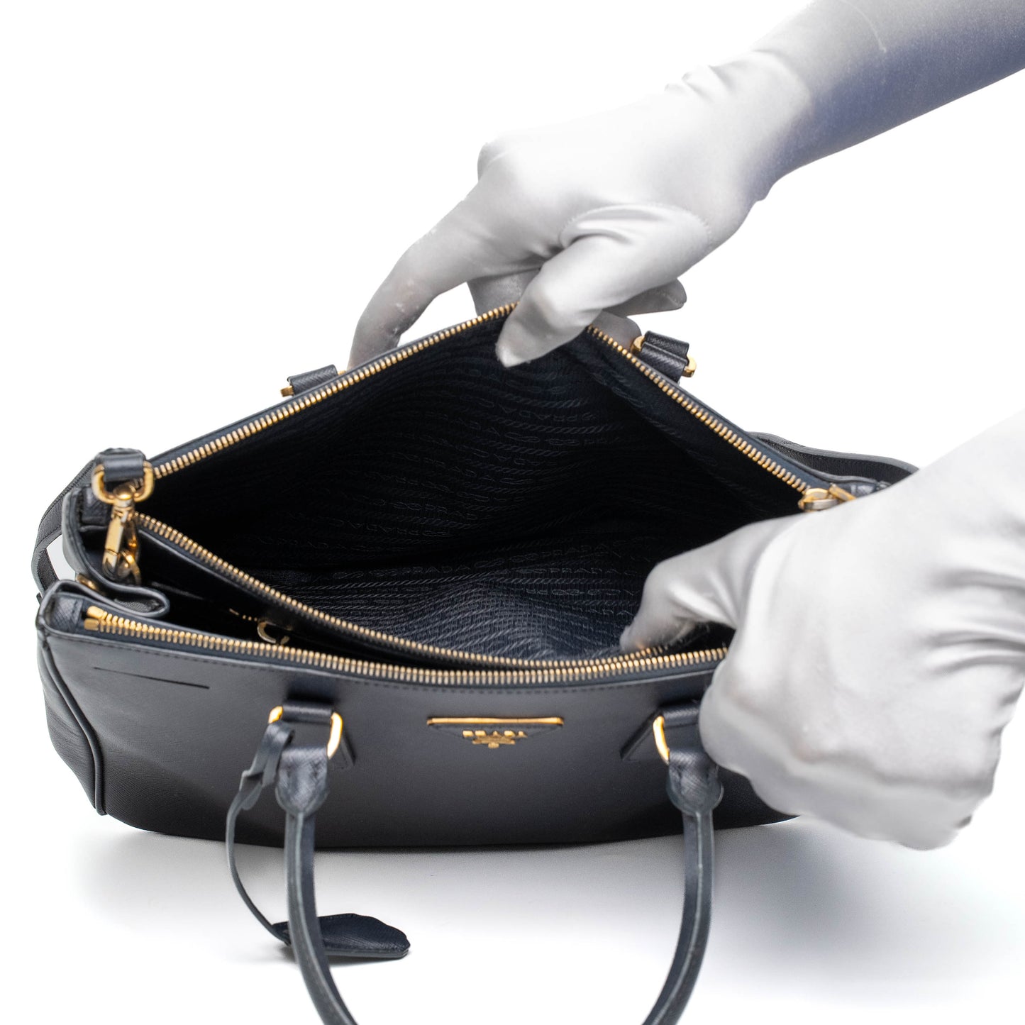 Prada Navy Saffiano Double Zip Tote
