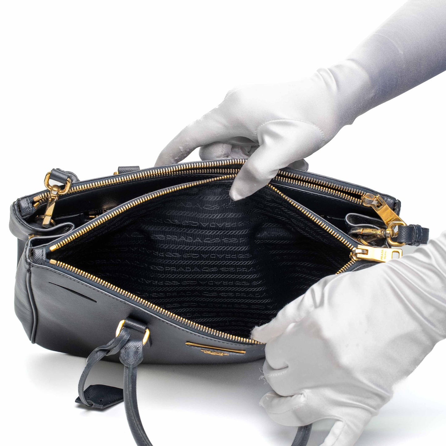 Prada Navy Saffiano Double Zip Tote