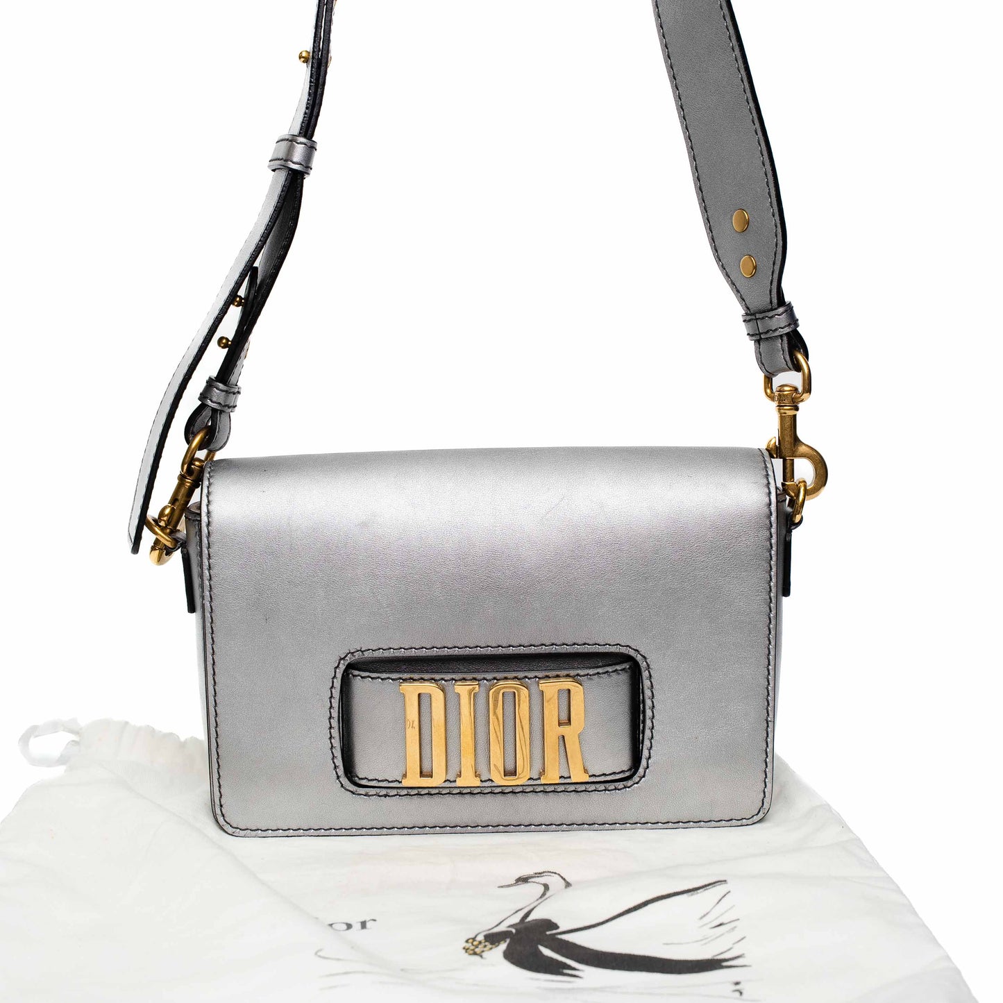 Dior J’adior Silver Grey Leather Flap Bag