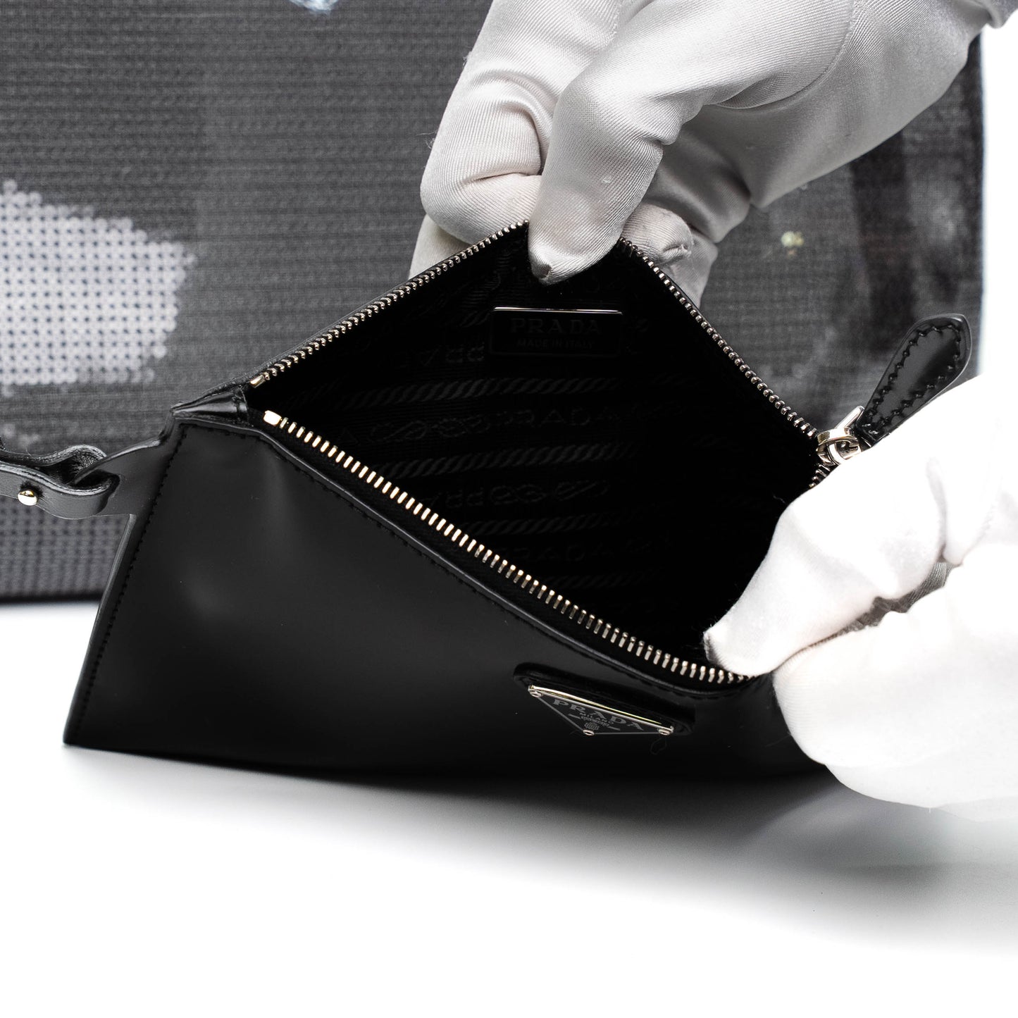 Prada Sequined Mesh Black Logo Tote