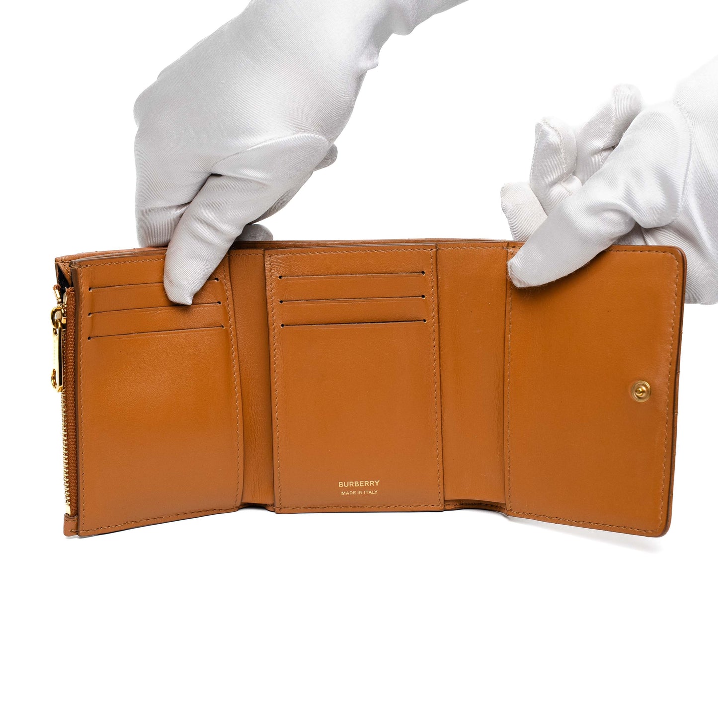 Burberry Maple Brown Quilted Trifold Wallet
