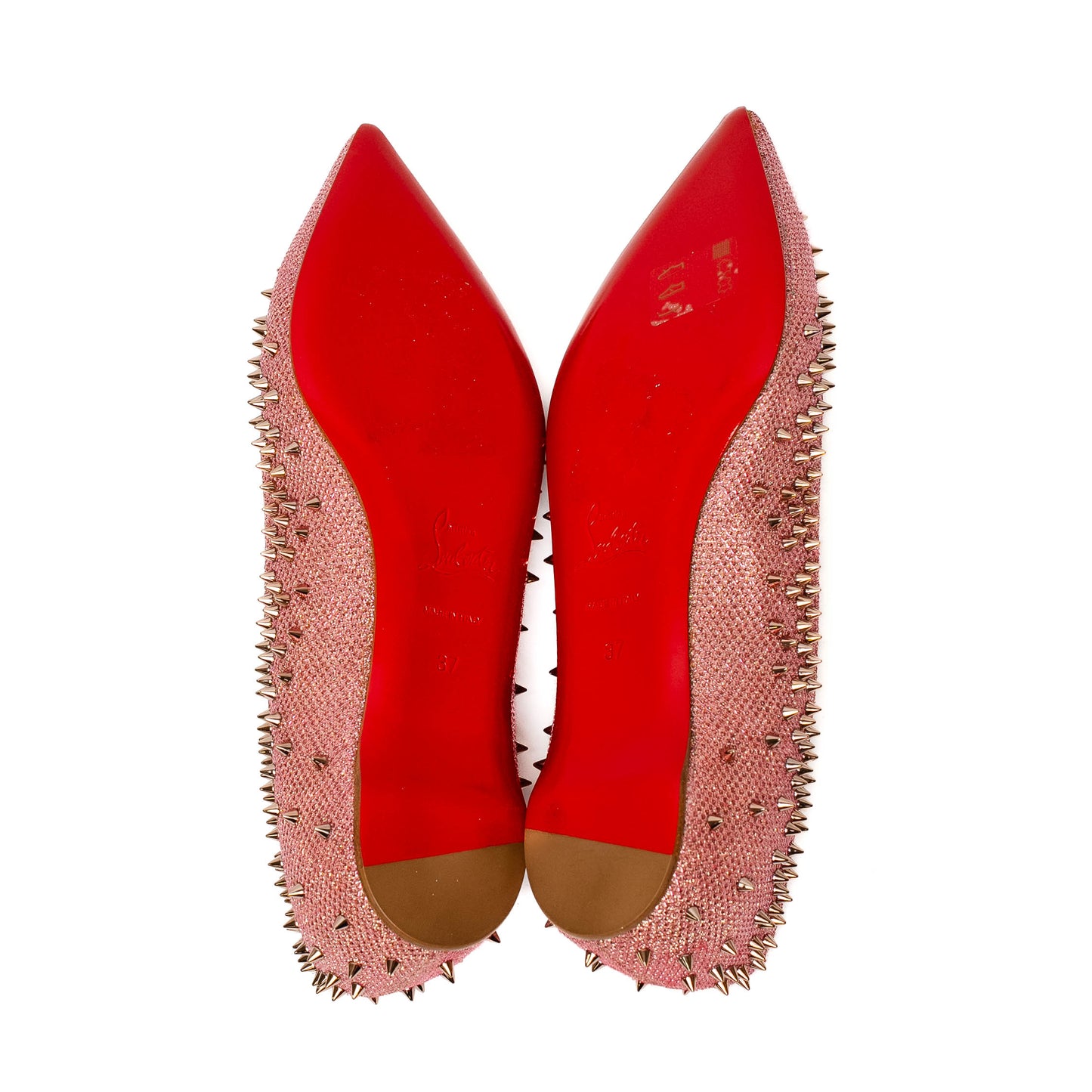 Christian Louboutin Pink Spiked Glitter Flats