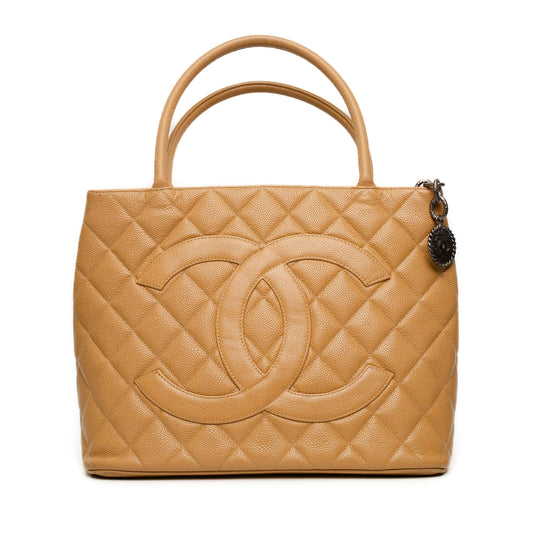 Chanel Medallion Beige Caviar Tote Bag