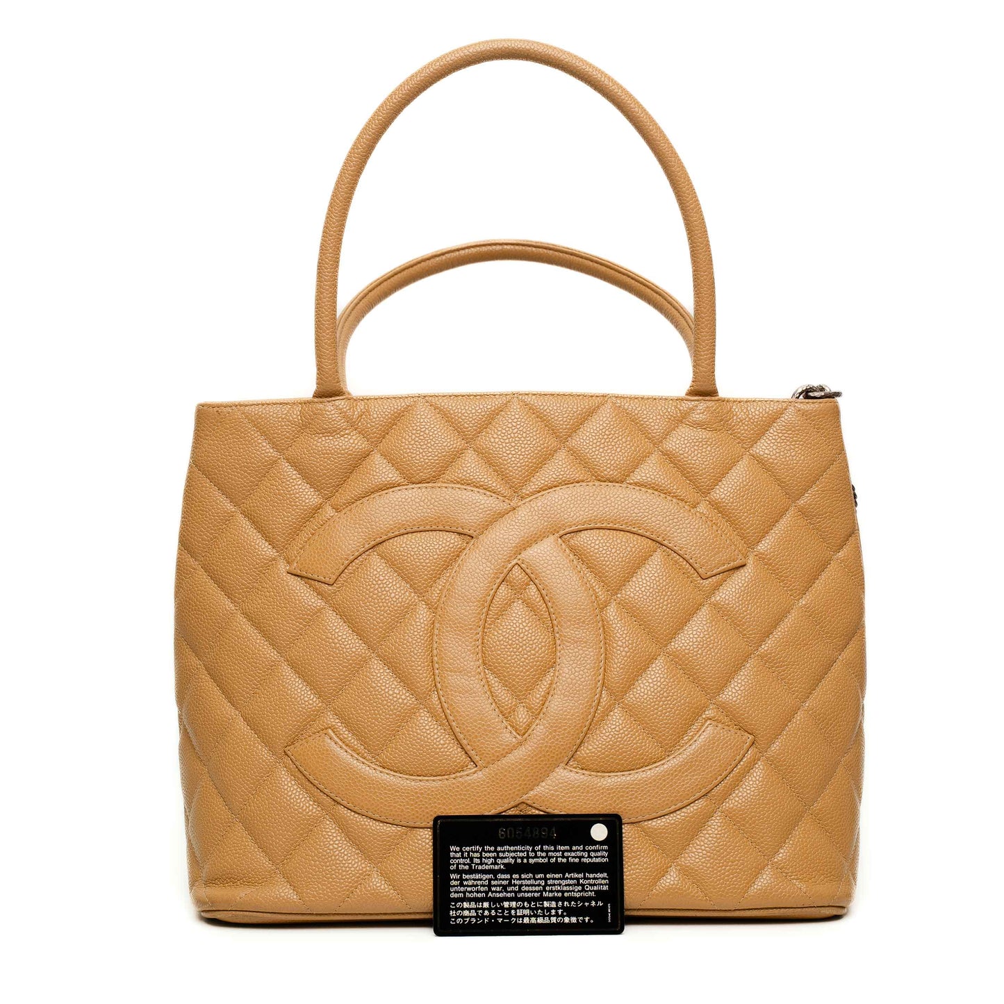 Chanel Medallion Beige Caviar Tote Bag