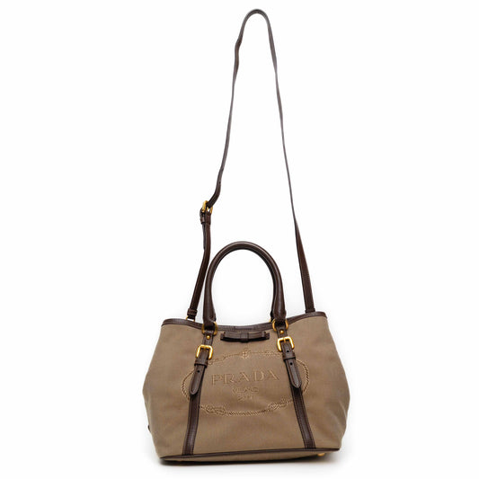 Prada Jacquard Logo Corda Bruciato Tote Bag