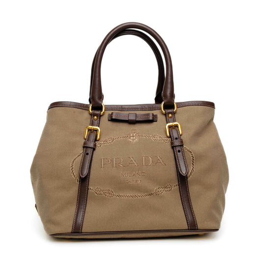 Prada Jacquard Logo Corda Bruciato Tote Bag
