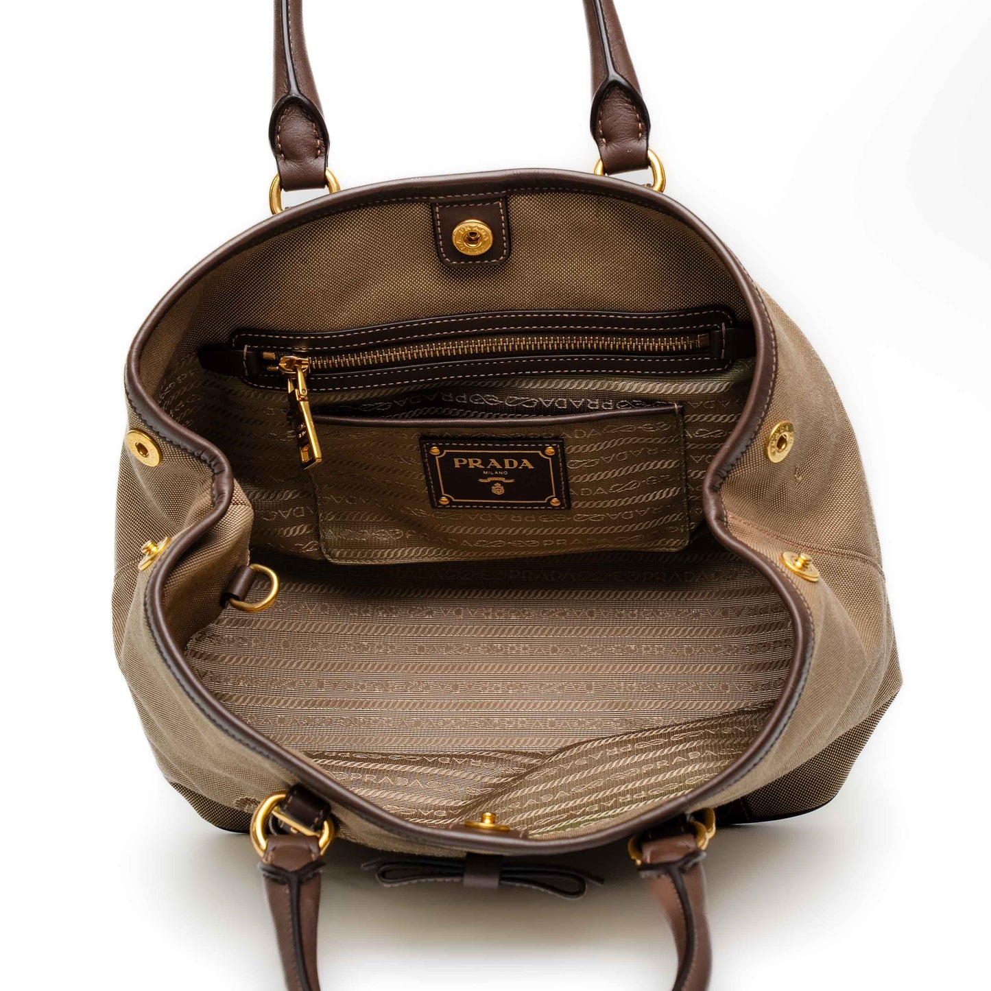 Prada Jacquard Logo Corda Bruciato Tote Bag