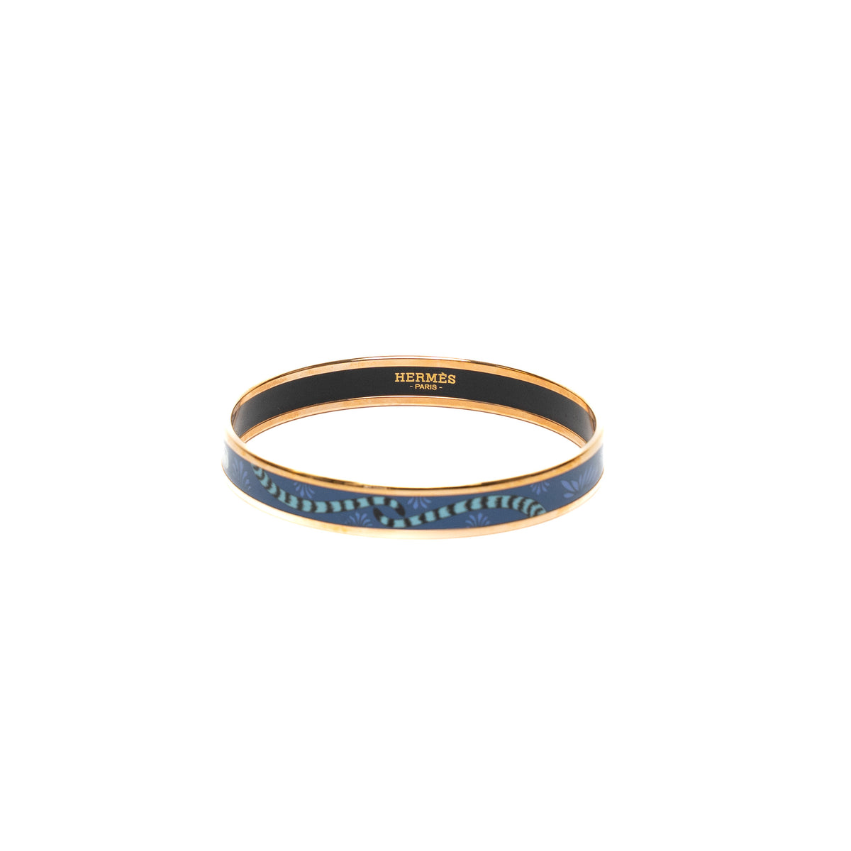 Hermes Les Leopards Blue Enamel Bangle