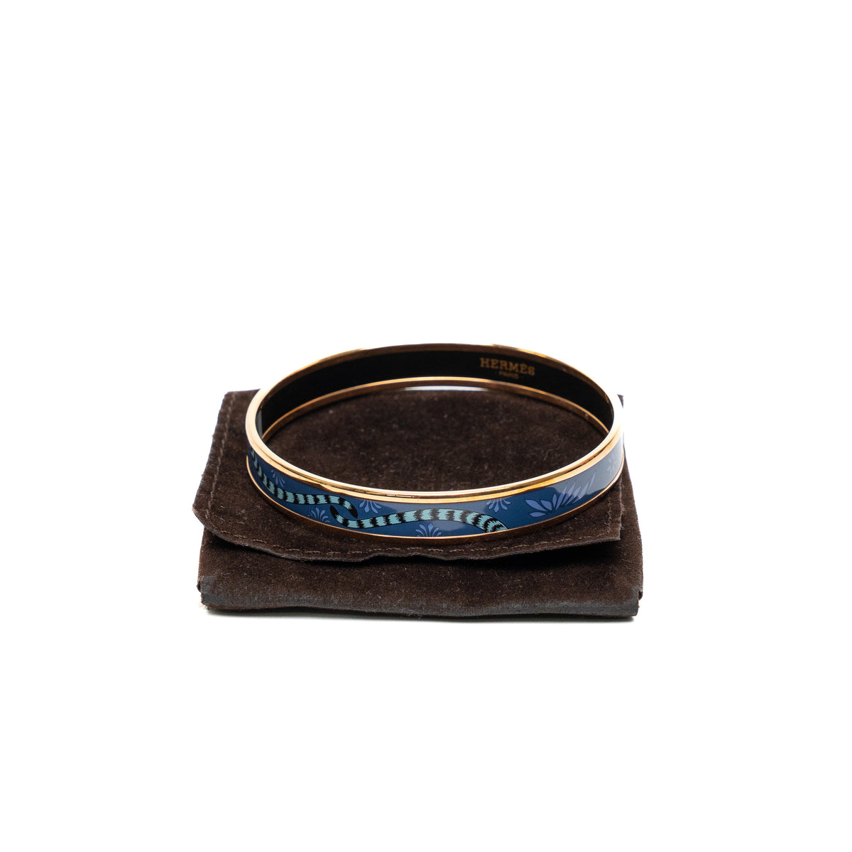 Hermes Les Leopards Blue Enamel Bangle