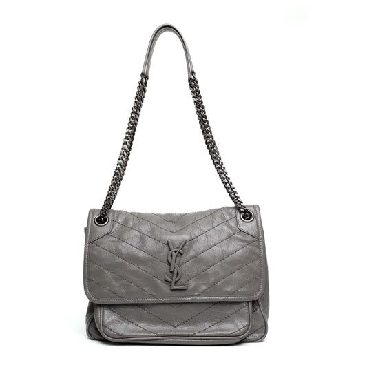 Saint Laurent Grey Matelasse Chain Shoulder Bag