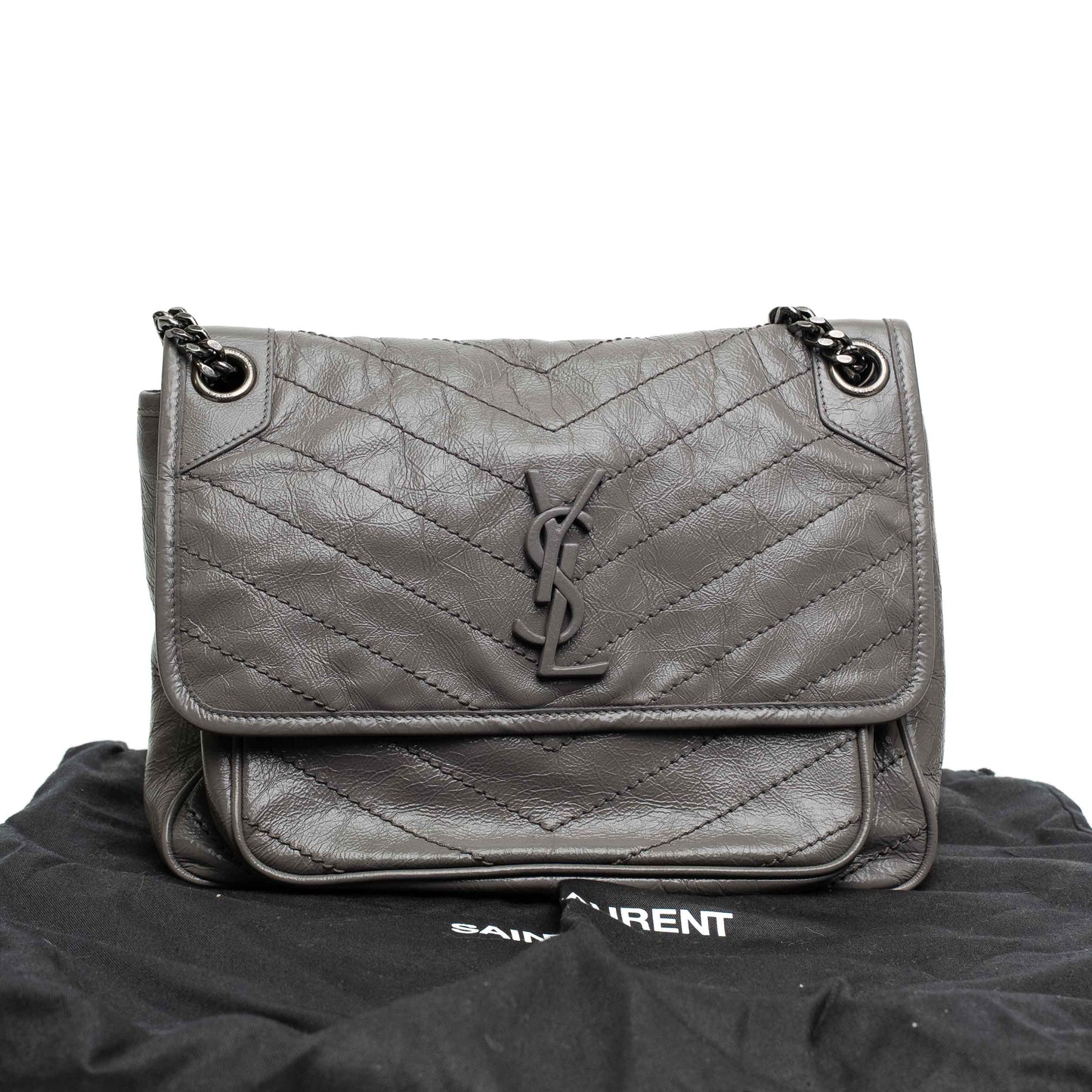 Saint Laurent Grey Matelasse Chain Shoulder Bag