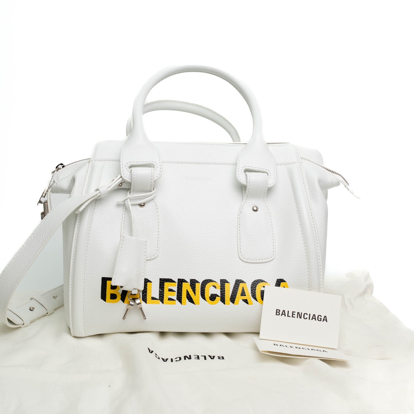 Balenciaga Monday White Leather Bowling Bag