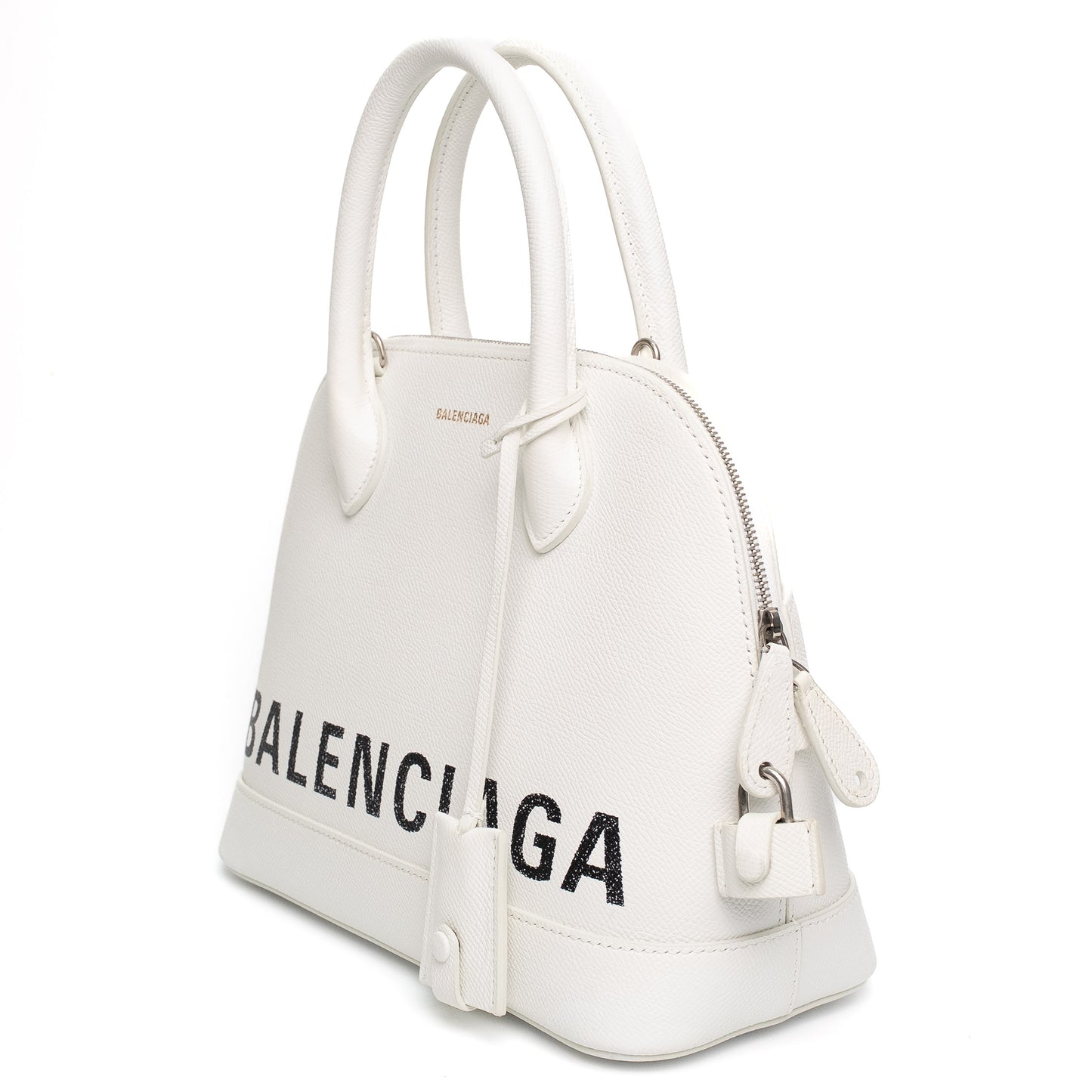 Balenciaga Logo White Smooth Leather Top Handle Bag
