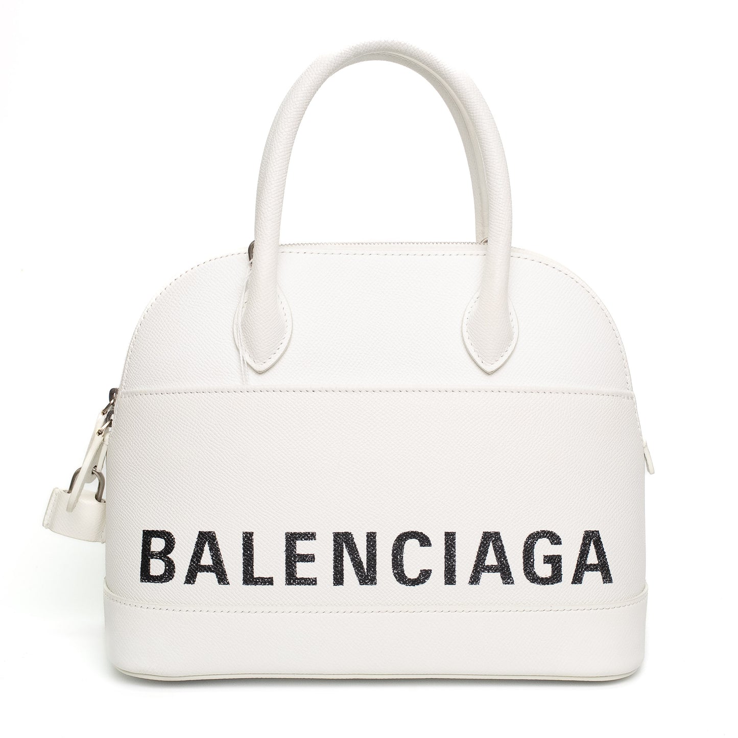 Balenciaga Logo White Smooth Leather Top Handle Bag