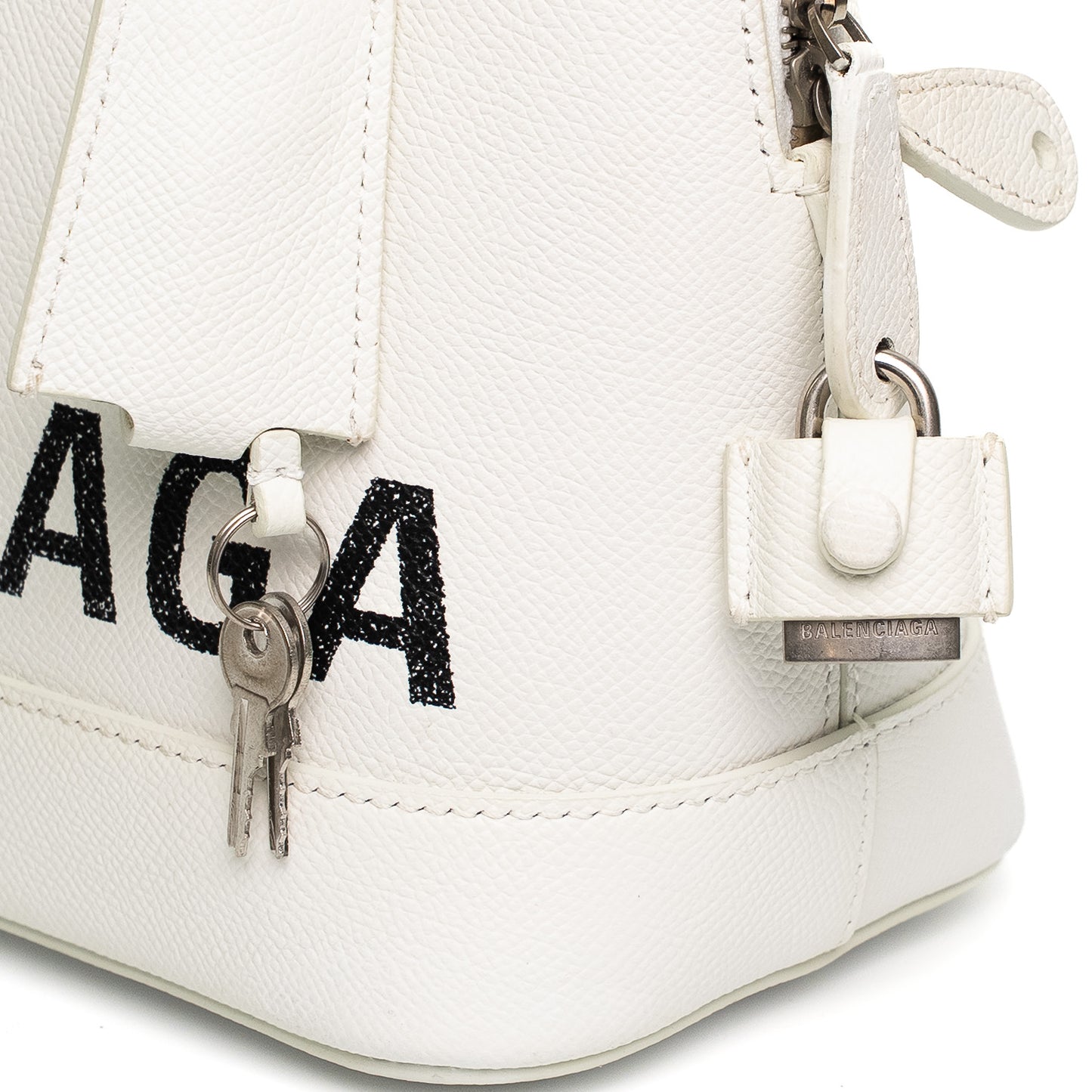 Balenciaga Logo White Smooth Leather Top Handle Bag