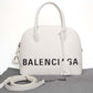 Balenciaga Logo White Smooth Leather Top Handle Bag