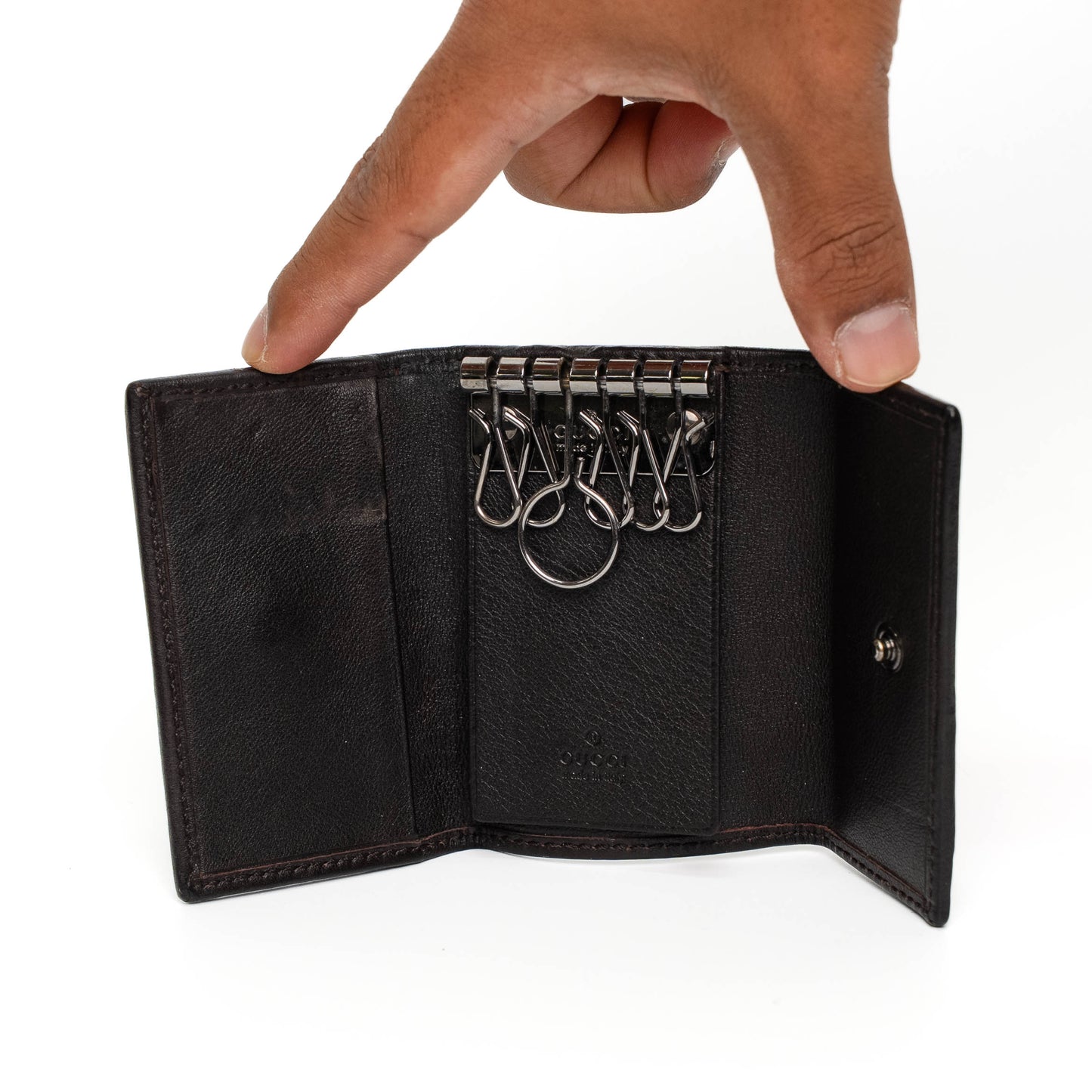 Gucci GG Black Leather Web Key Case Wallet