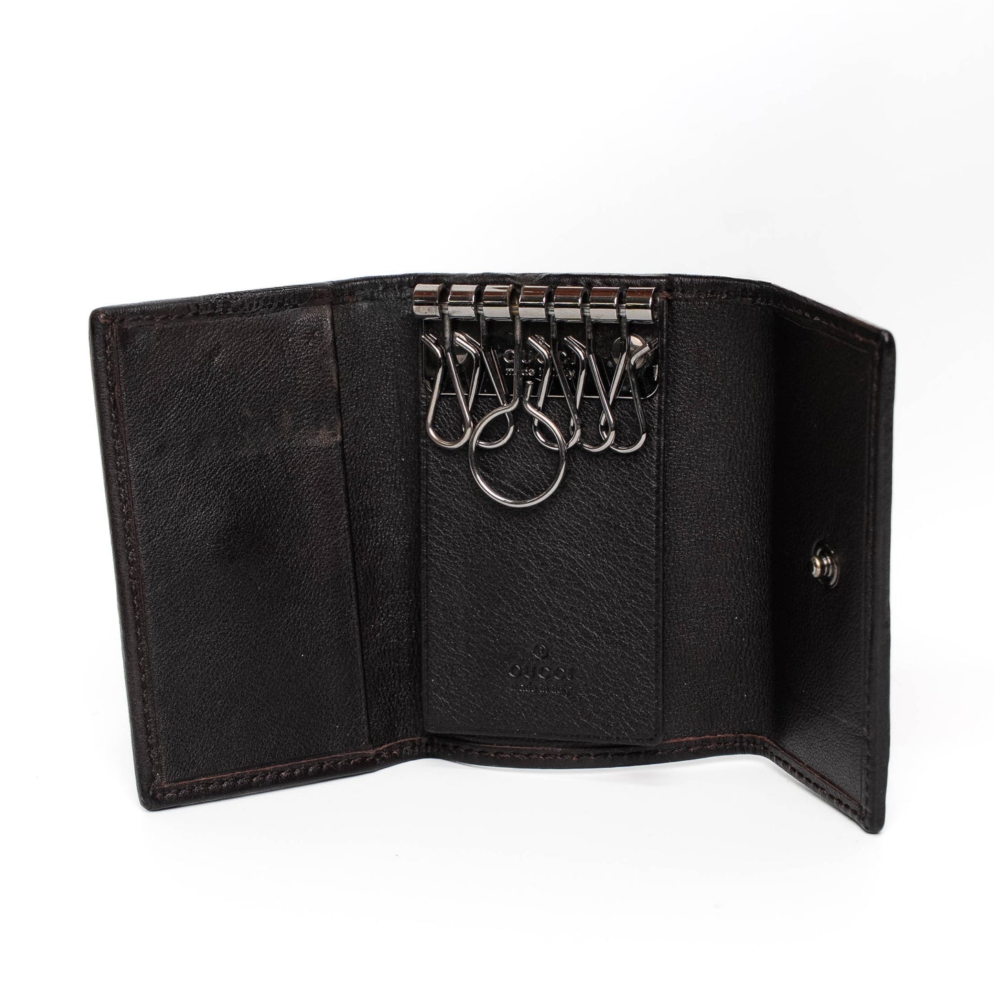 Gucci GG Black Leather Web Key Case Wallet